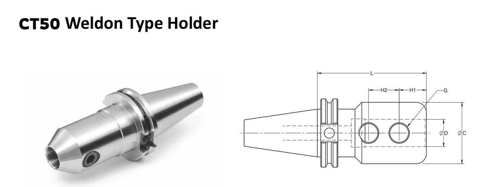 CT50 WN 0.500 - 2.62 Weldon Type Holder (Balanced to 2.5G 25000 RPM)